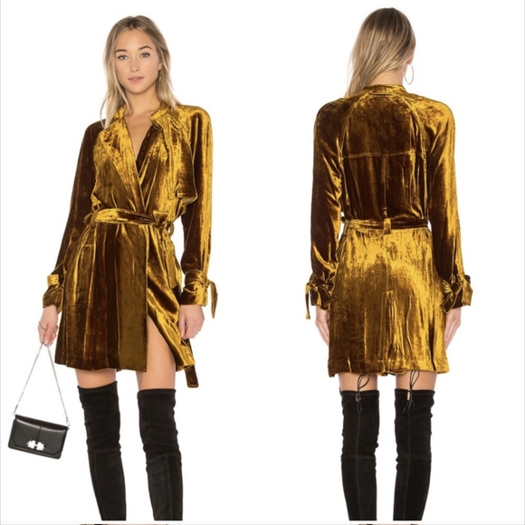 A.L.C. • Kendall Velvet Trench Dress Ochre as seen on Kendall Jenner - Picture 4 of 11